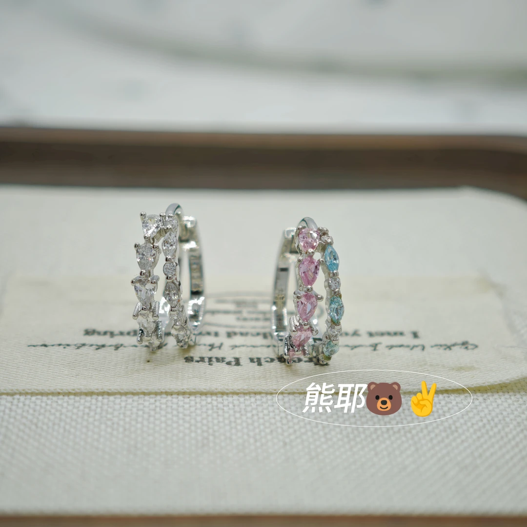 钛钢耳饰 双排耳圈小众耳钉轻奢钛钢耳钉爆闪耳钉耳骨钉耳扣