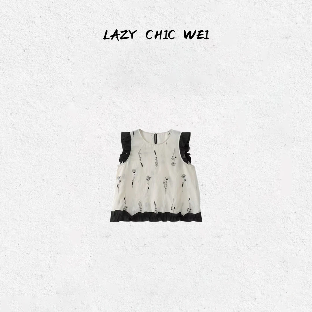 WEI 墨尔本花园花束坎肩木耳边法式小上衣25SSW1403