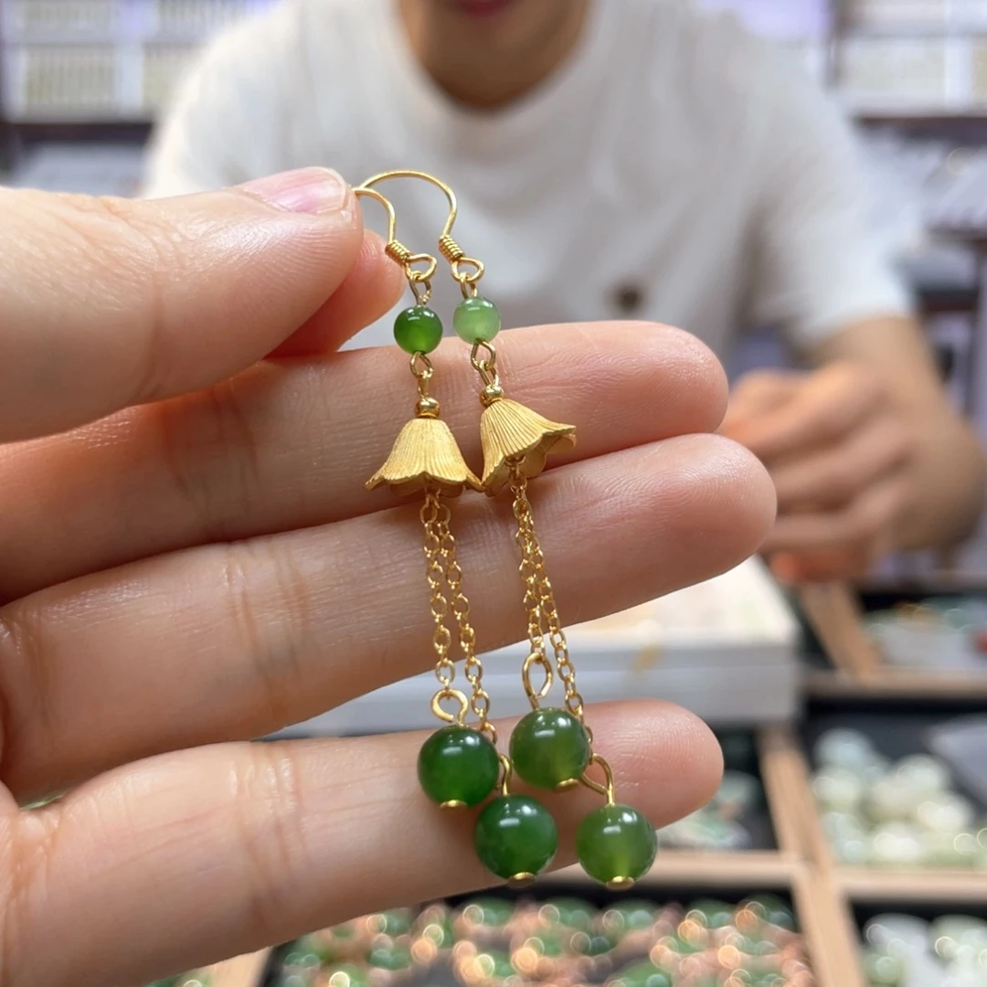 和田玉银S925镶嵌耳饰