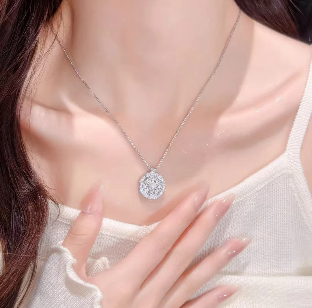 足银999旋转八宝罗盘项链时尚百搭小众女款现代简约