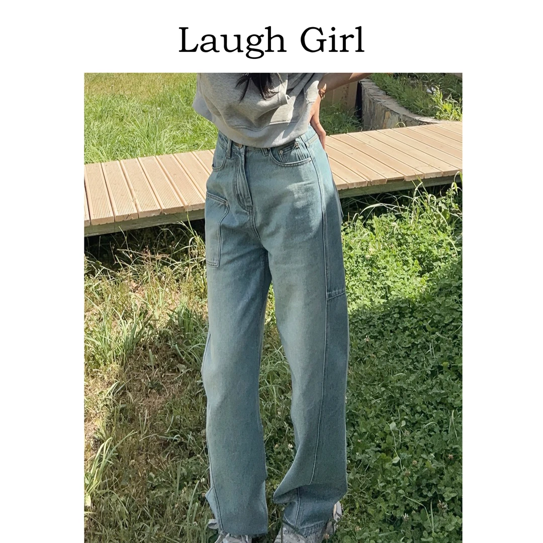 楚楚君 Laugh girl【塑形弯刀】港味弯刀阔腿显瘦牛仔裤KL53028J