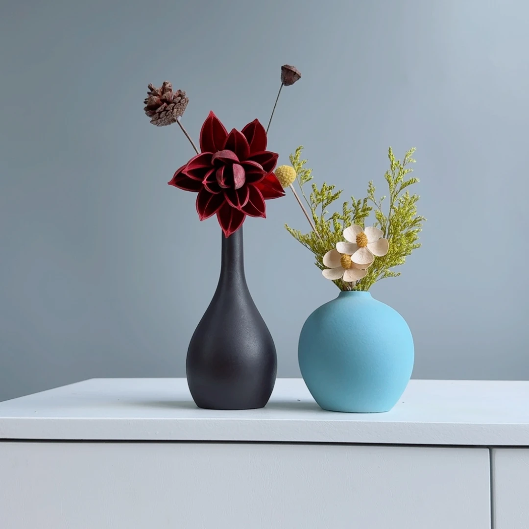 摆件陶瓷小花瓶摆件含花总高约20-30cm