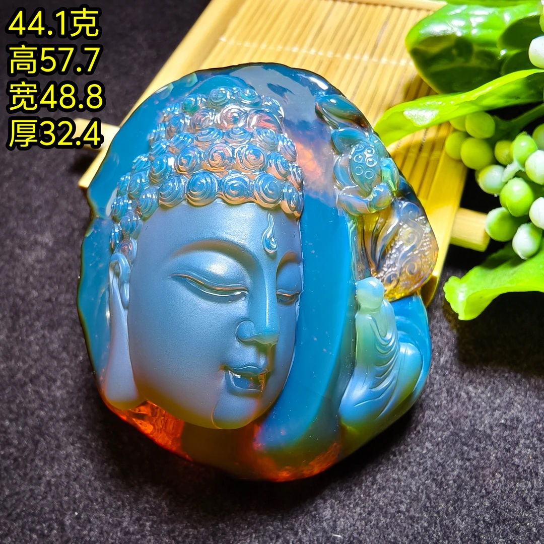 【月光琥珀】44.1克缅甸琥珀血珀原皮变色龙大日如来花开见佛吊坠