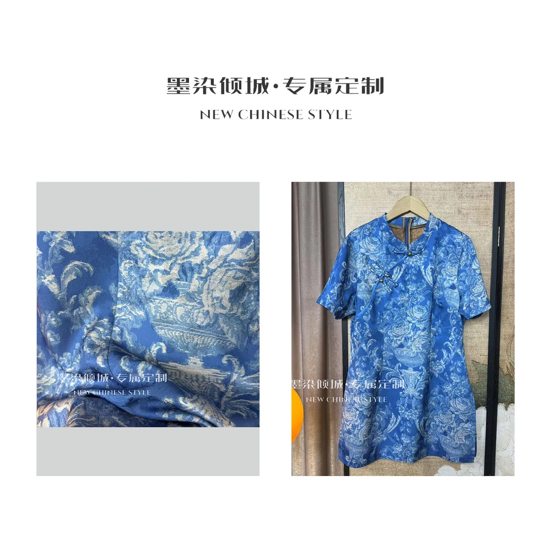 蓝瓷·小衫-高定香云重锻斜襟小众轻奢青花瓷旗袍款上衣