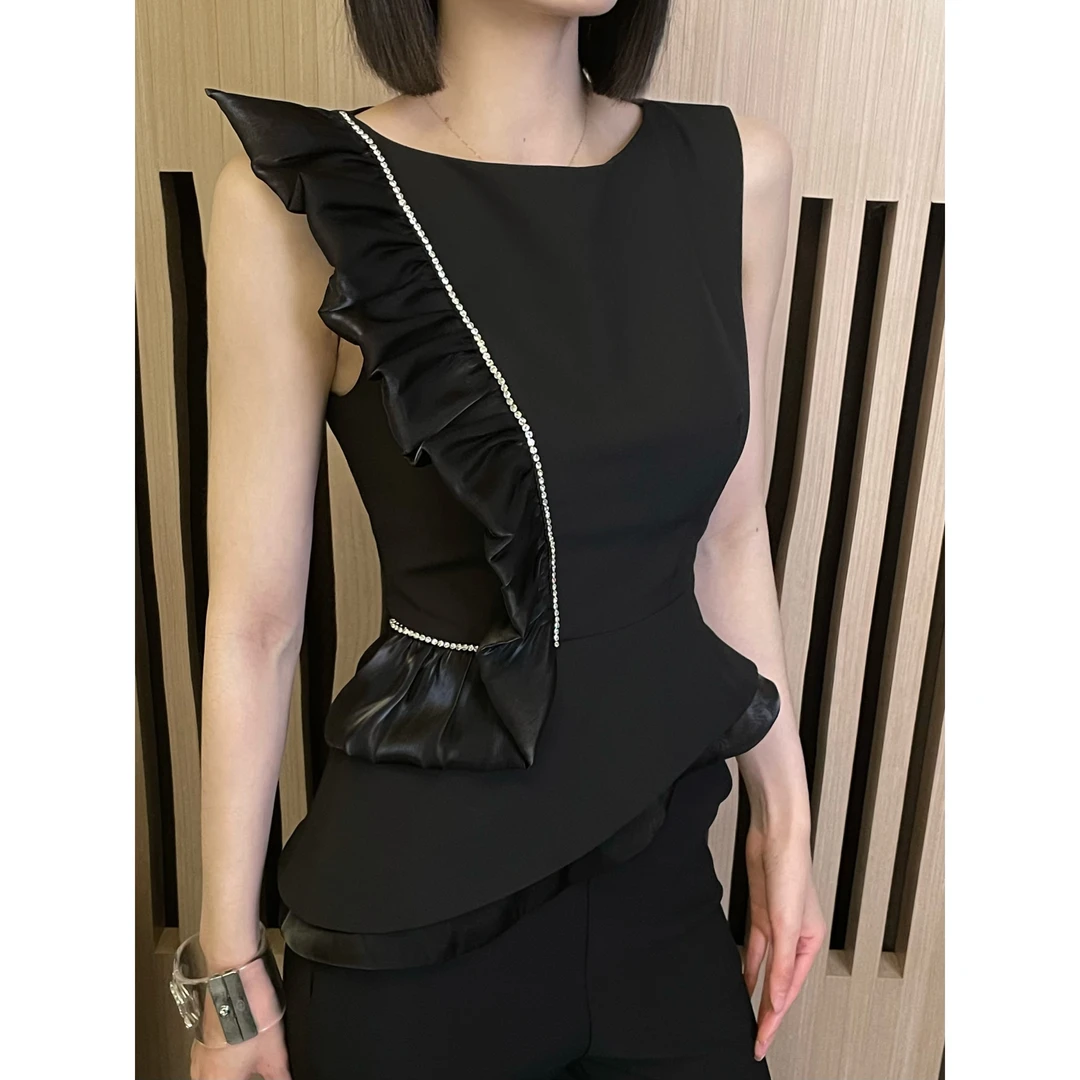 2025年新款法师高级感夏季显瘦无袖收腰上衣35069