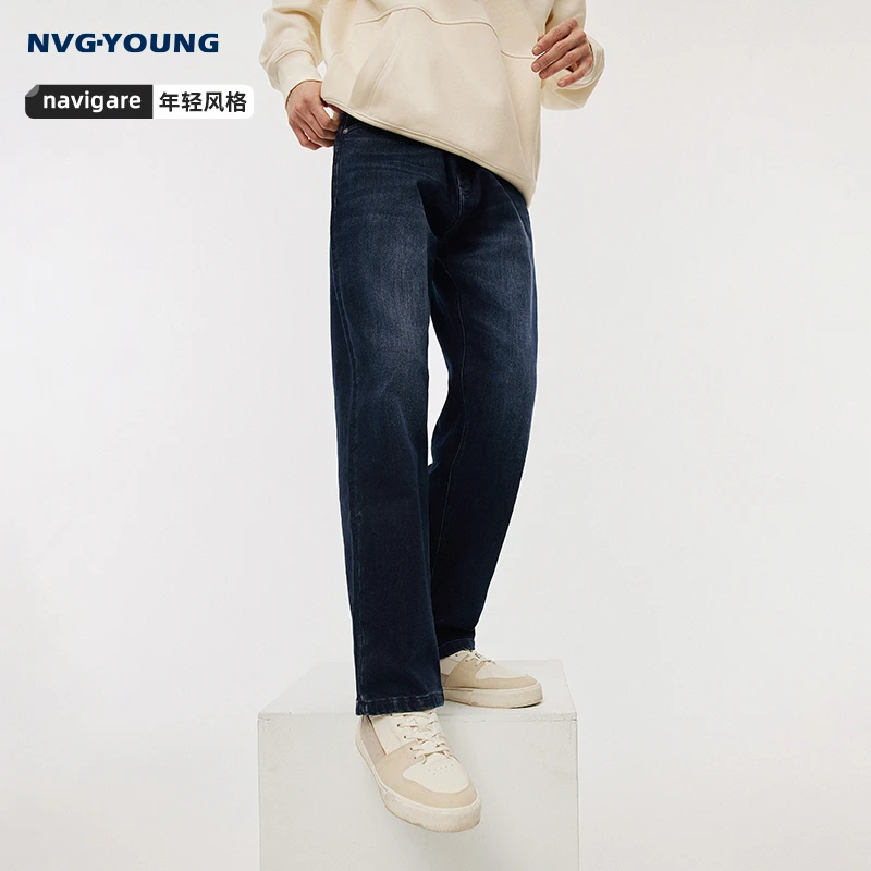 [磨毛]NVG·YOUNG意大利小帆船蓝色百搭牛仔裤男新款休闲直筒裤子