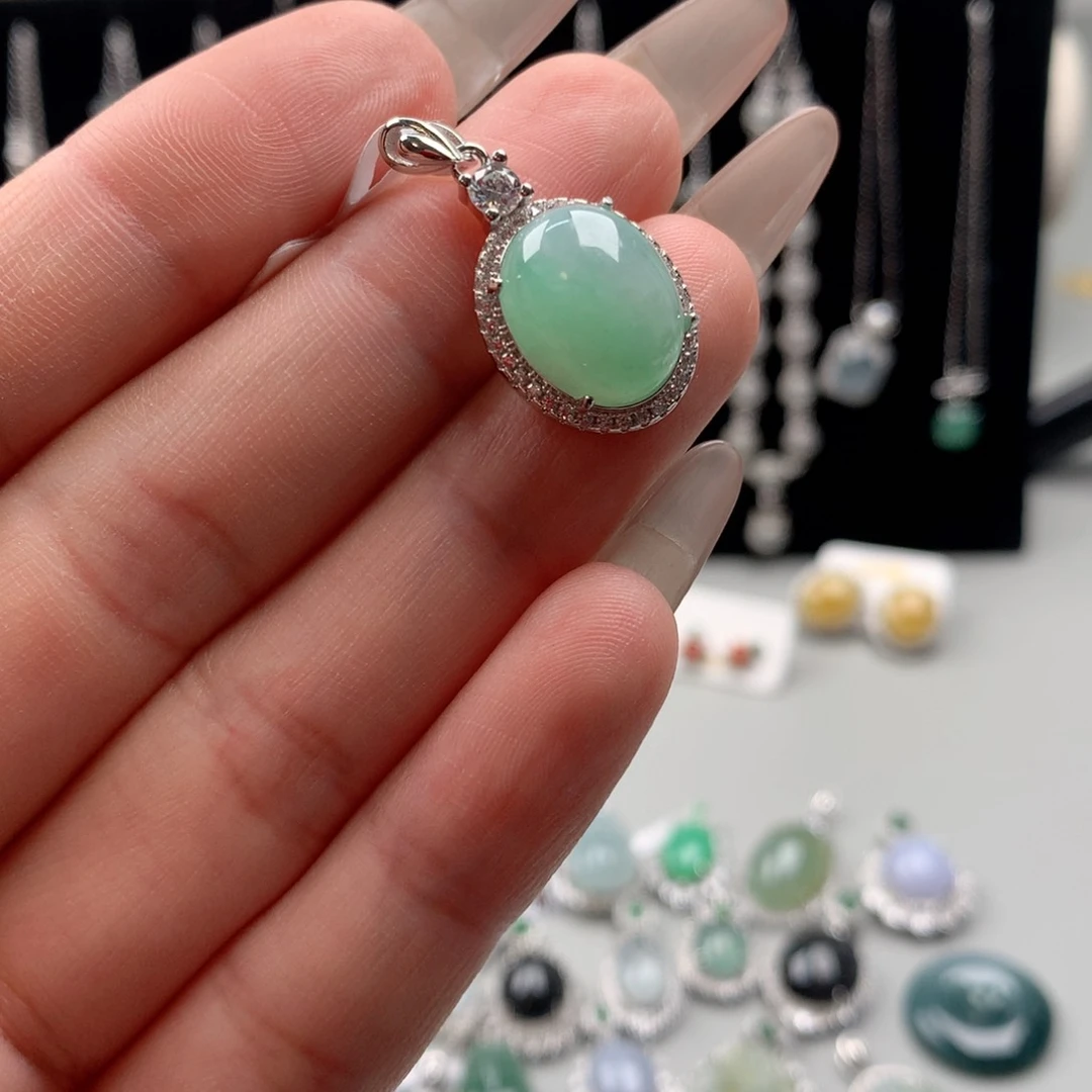 翡翠戒指银S925镶嵌吊坠