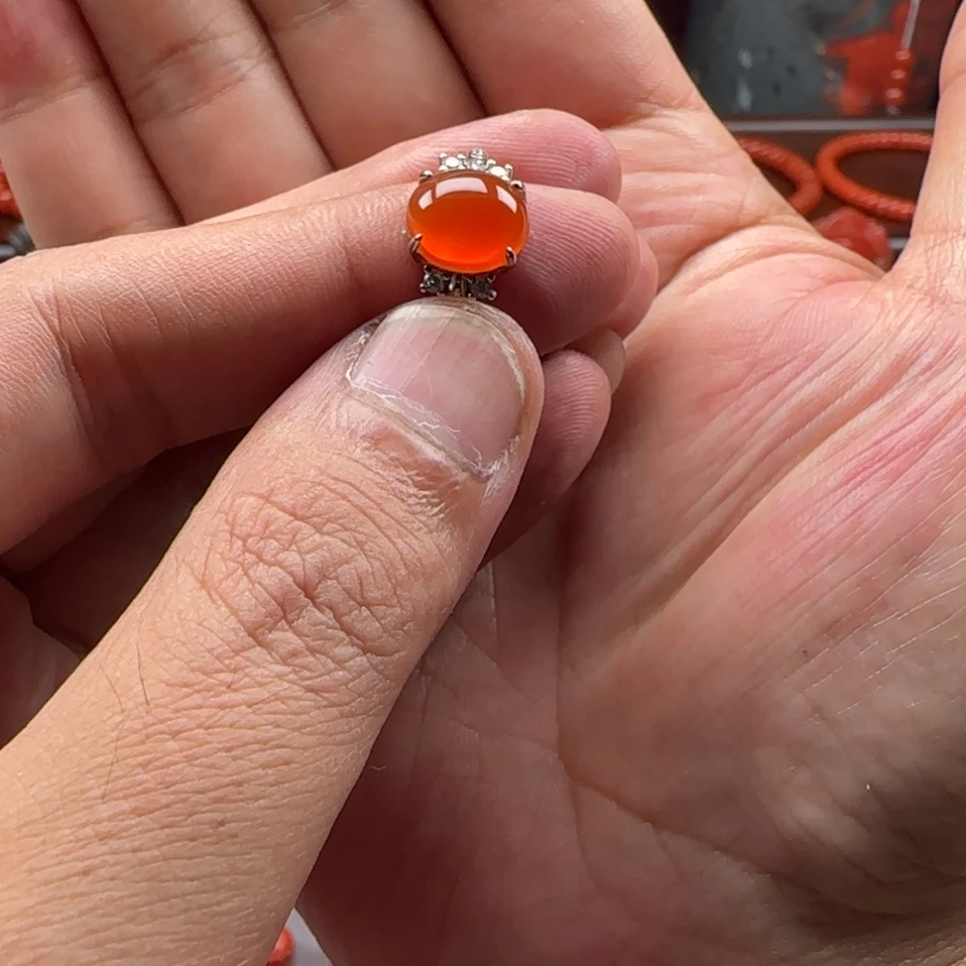 南红玛瑙戒指银S925镶嵌