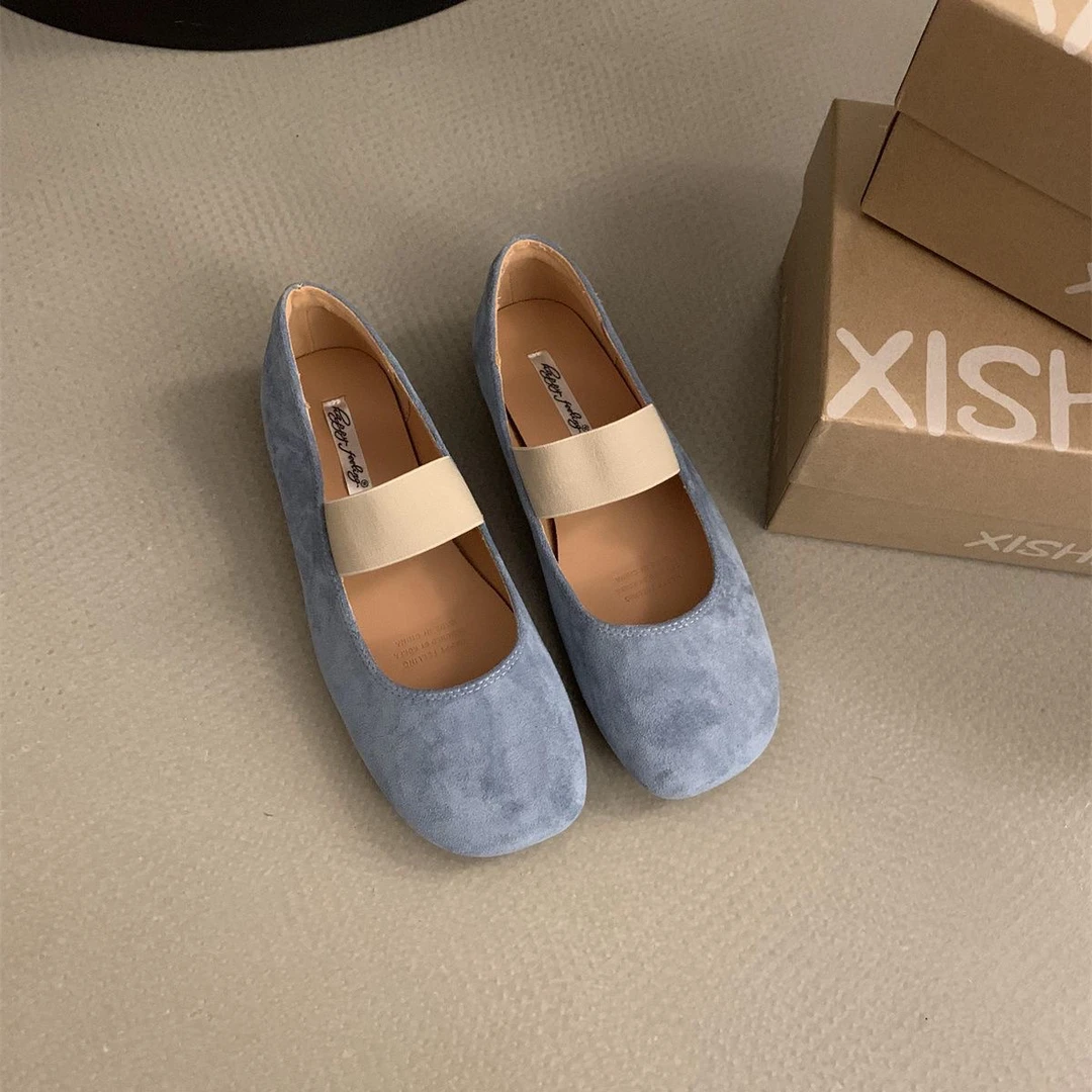 单鞋平底韩版圆头浅口女鞋夏季方头春秋复古百搭平底鞋春季