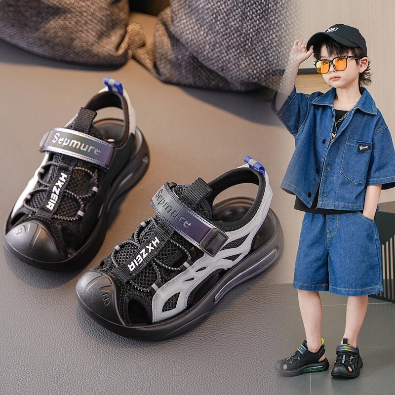 男童新款包头凉鞋中大童夏季防踢防撞凉鞋防滑软底鞋学生沙滩鞋子