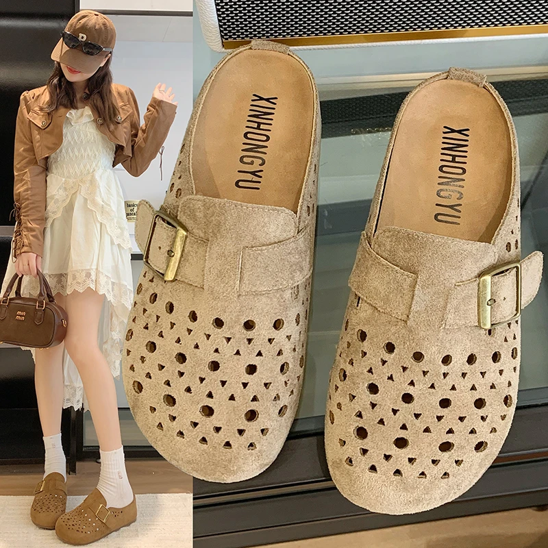 XHY【勃肯半拖】包头镂空厚底女透气搭扣5公分懒人鞋软底夏季