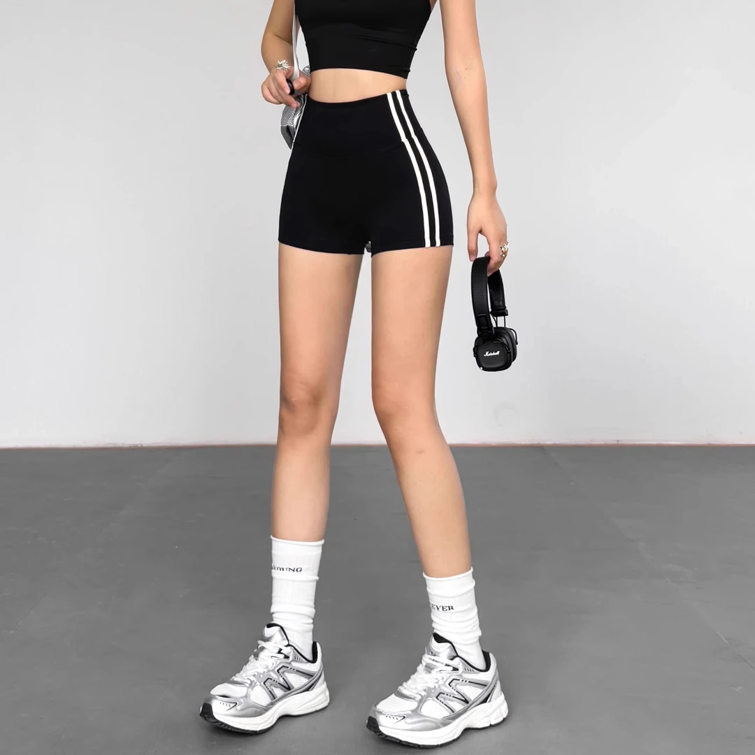 高腰提臀运动短裤女撞色裸感修身显瘦瑜伽裤跑步训练专业健身裤