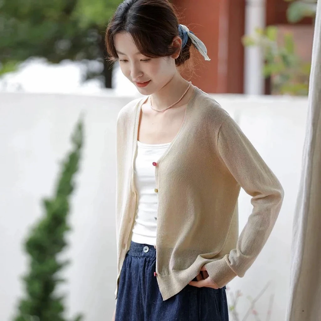 ［彩虹扣］高端汉麻棉防晒开衫冰丝上衣空调衫