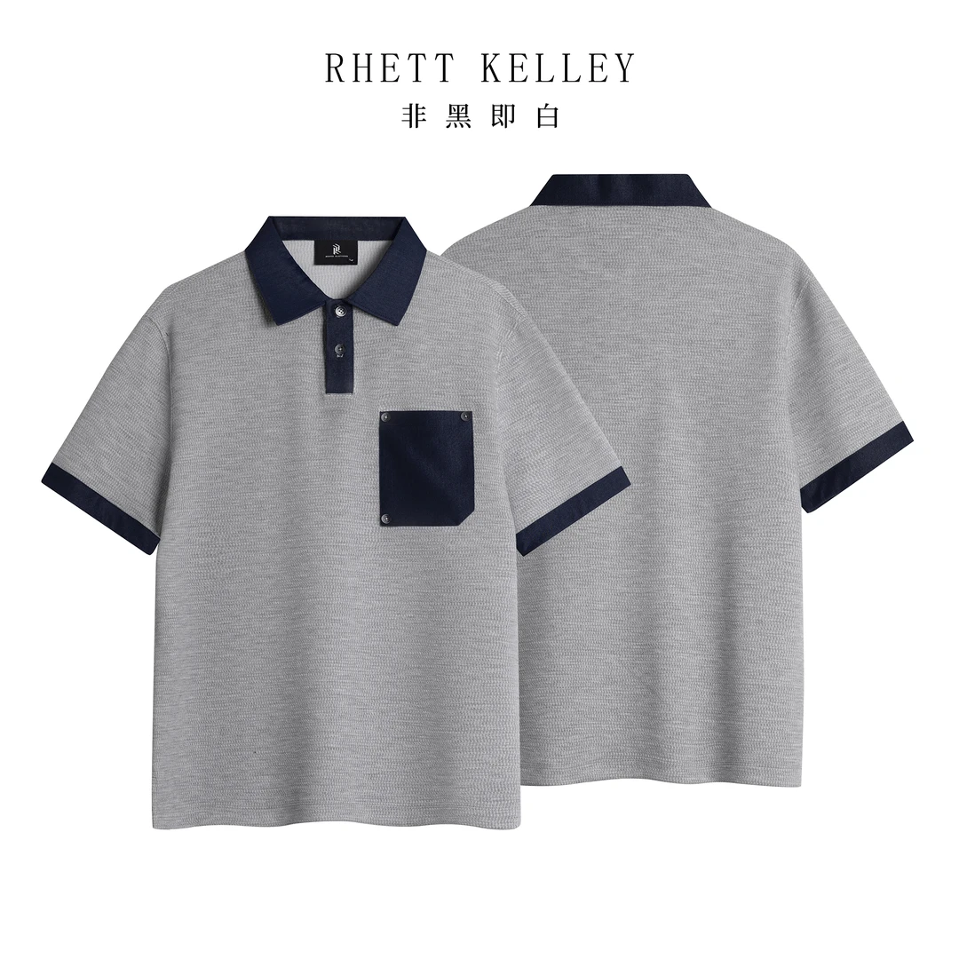 『跃氧漫境 云纱漾夏』夏季高级感极简拼接贴布翻领衬衫短袖POLO衫