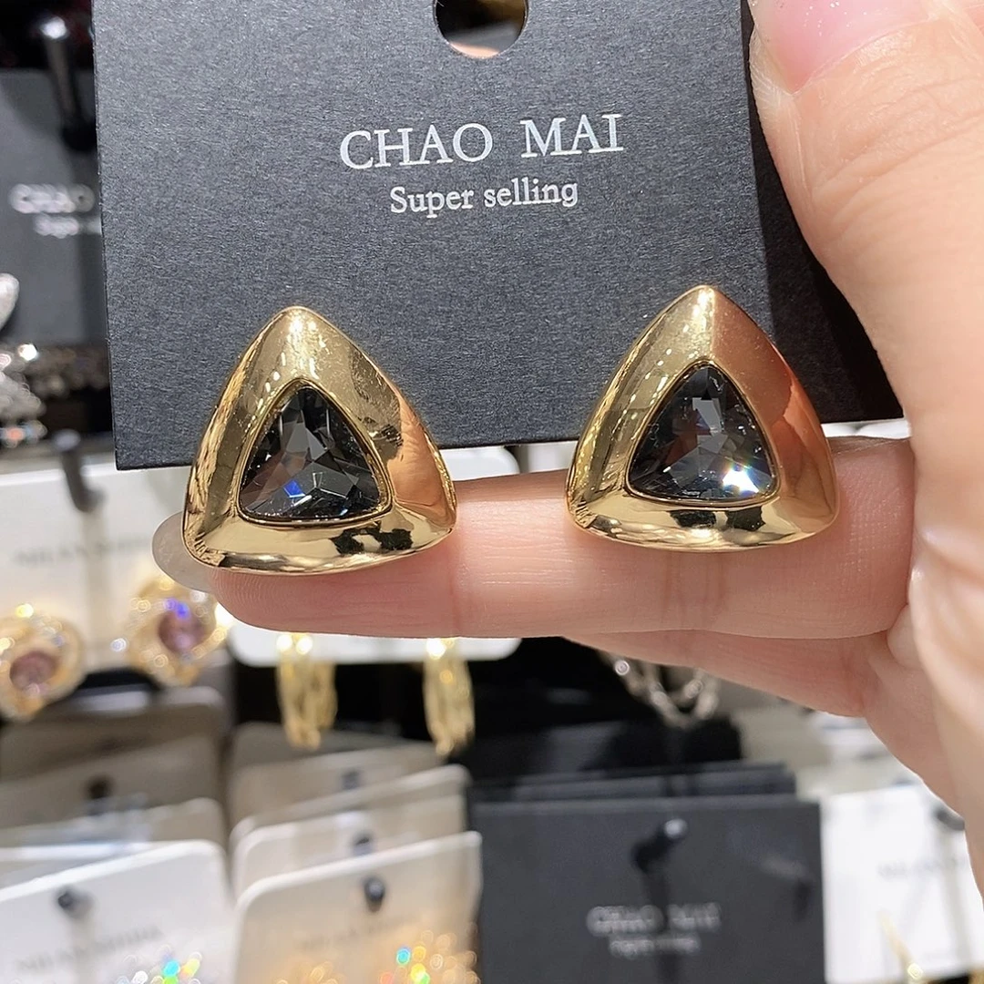 铜合金925银三角锆石耳钉