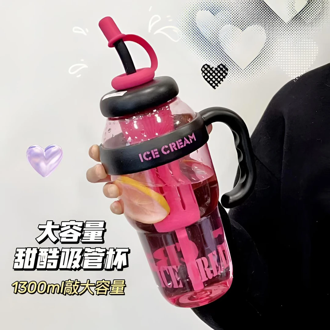 夏季冰霸杯高颜值女生巨无霸水杯奶茶杯带吸管茶漏大容量塑料水壶