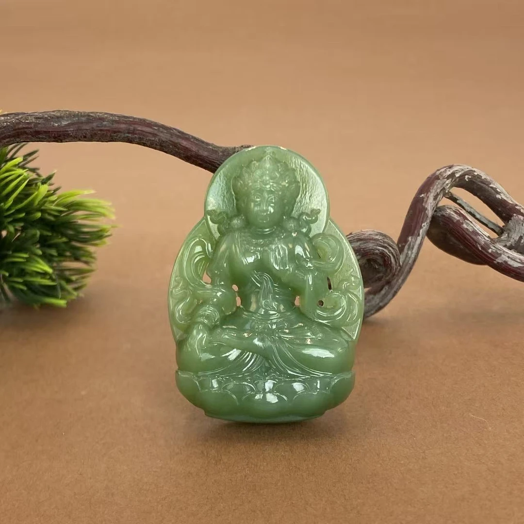 【非遗珍宝】和田玉碧玉度母吊坠 约48*34*10.5mm（多样性发其一）