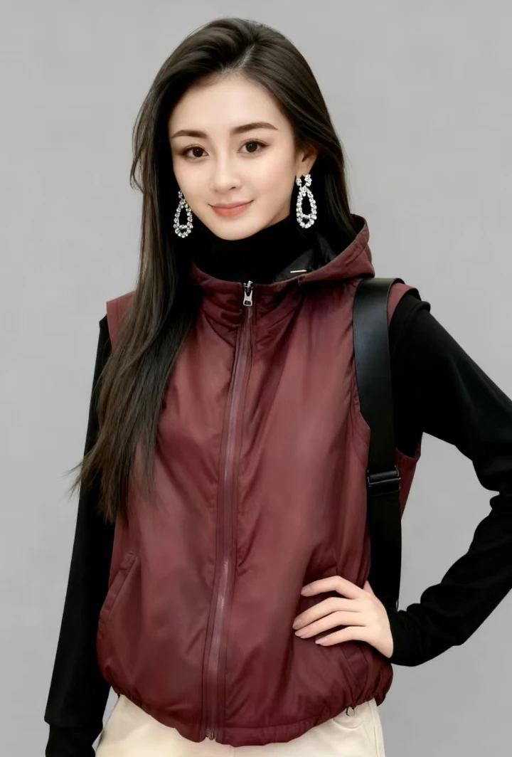 百搭休闲宽松撞色双面连帽外穿马甲无袖短款时尚女款秋冬保暖马夹
