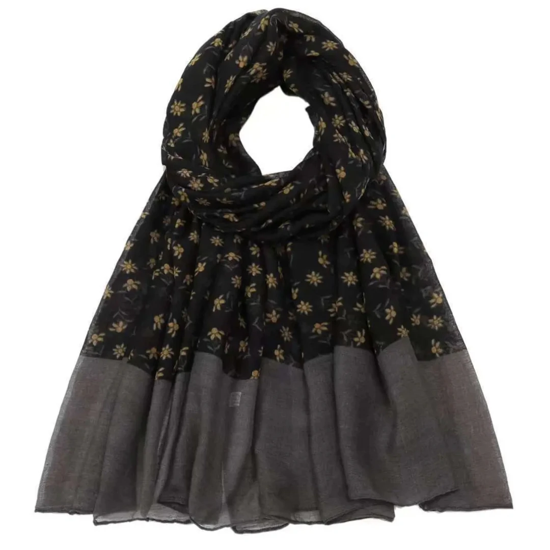 森系常规碎花女豹纹不起球围巾黑色时尚沙滩拼接印花