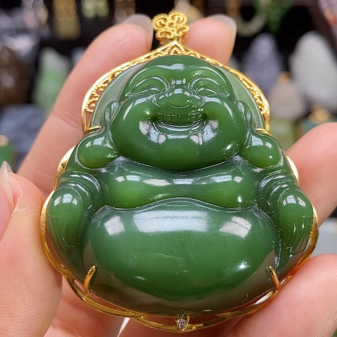 和田玉18K金镶嵌颈饰