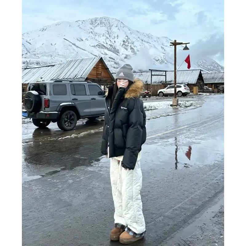 DD1437毛领帽子棉服韩版加厚保暖冬季蓬松短宽松款休闲棉衣女