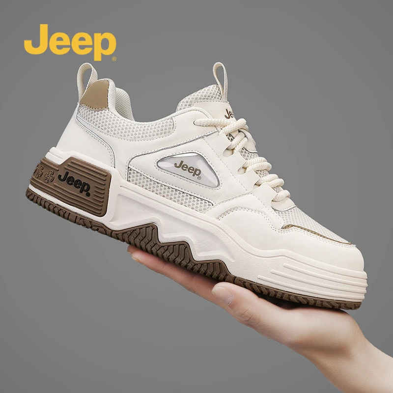 Jeep吉普男鞋2025新款网面透气厚底增高耐磨男士时尚百搭运动板鞋