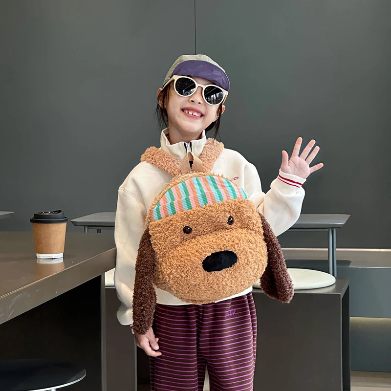 儿童毛绒卡通小狗双肩包萌趣可爱宝宝背包女童时尚玩偶包潮童配饰