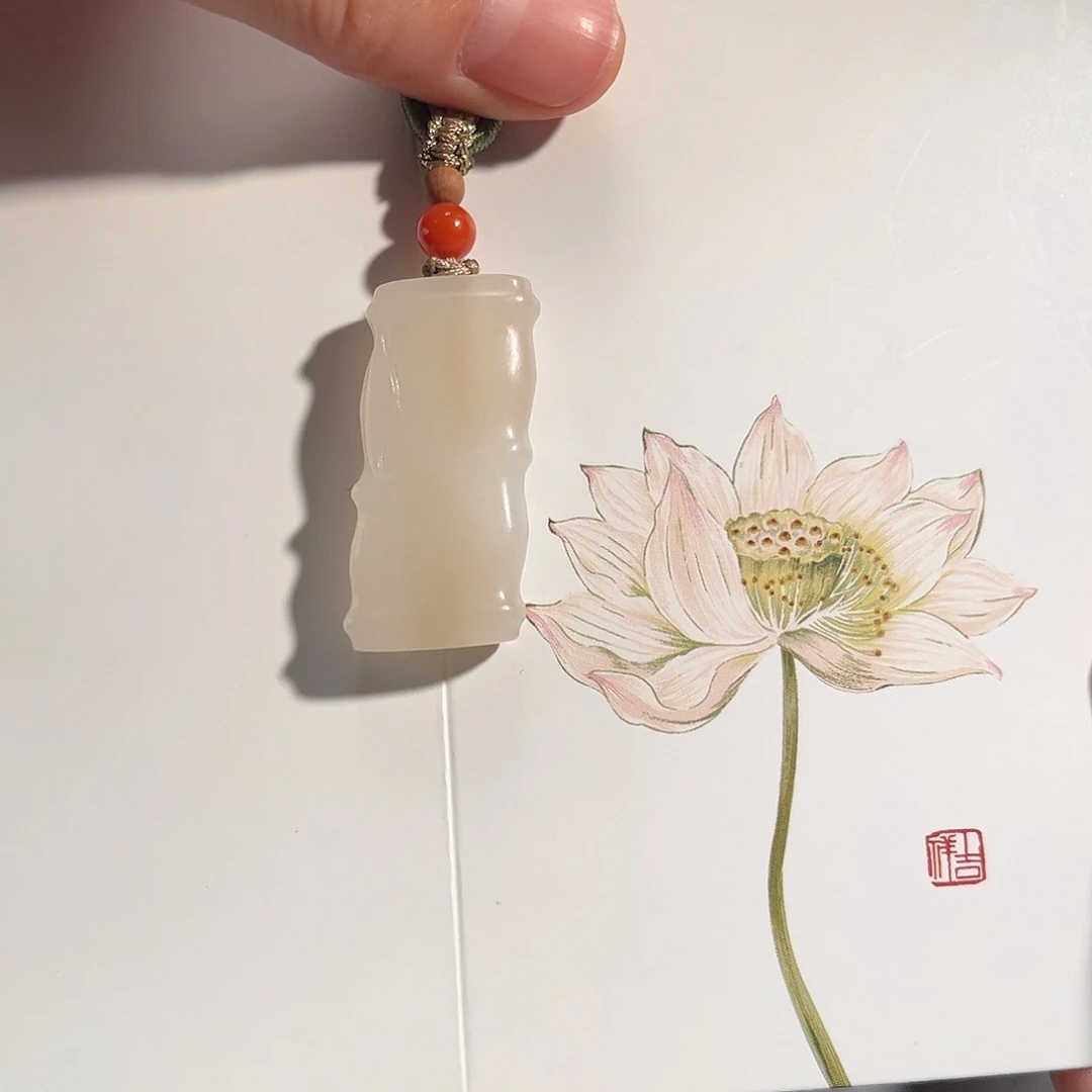和田玉未镶嵌吊坠(不含链)藕粉竹节