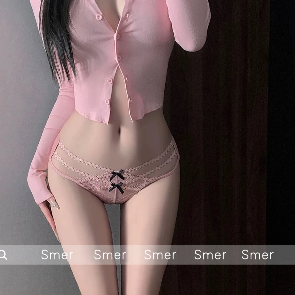 Smer. 【月半蔷薇】性感镂空纯欲蝴蝶结蕾丝辣妹女内裤