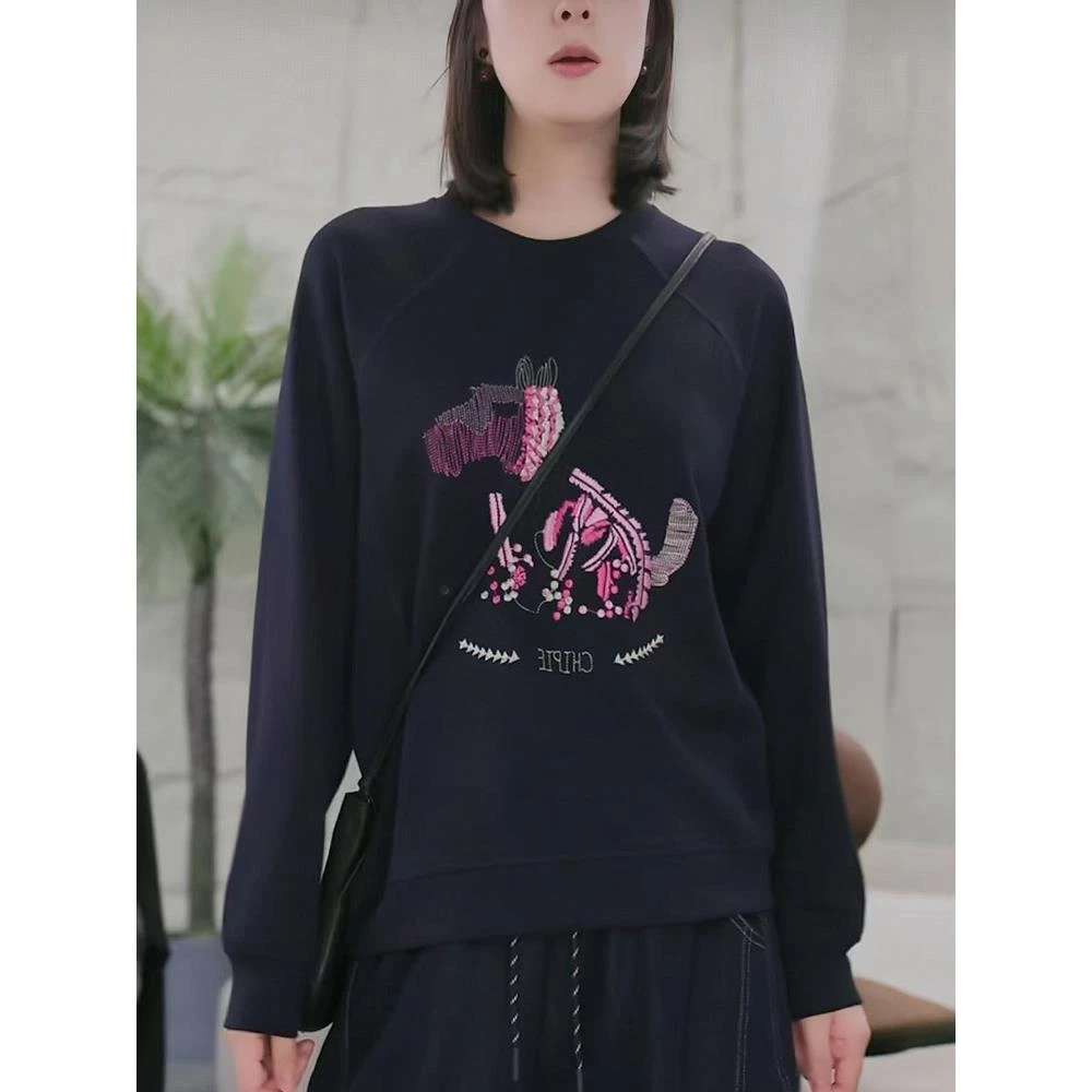 法乐琪女士套头卫衣2025年秋季新款时尚洋气减龄宽松显瘦刺绣上衣