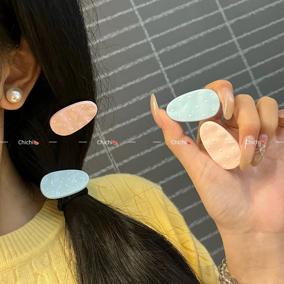 韩系高级感甜美波点少女风发夹粉色鸭嘴夹侧边夹碎发夹学生发卡