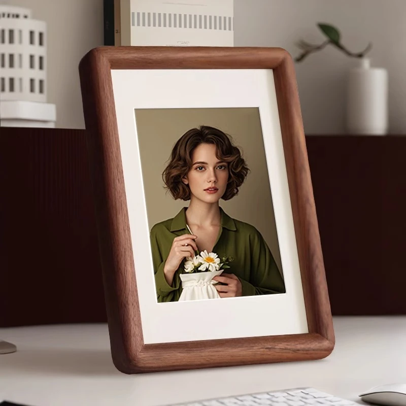 黑胡桃色实木相框洗照片做成摆台高级感定制打印照片6寸8木质空框