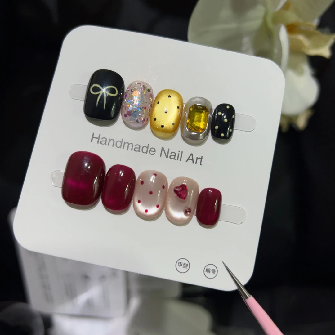 高级感甲片日气泡水AB款显白美甲轻奢时尚猫眼爱心美甲穿戴甲片