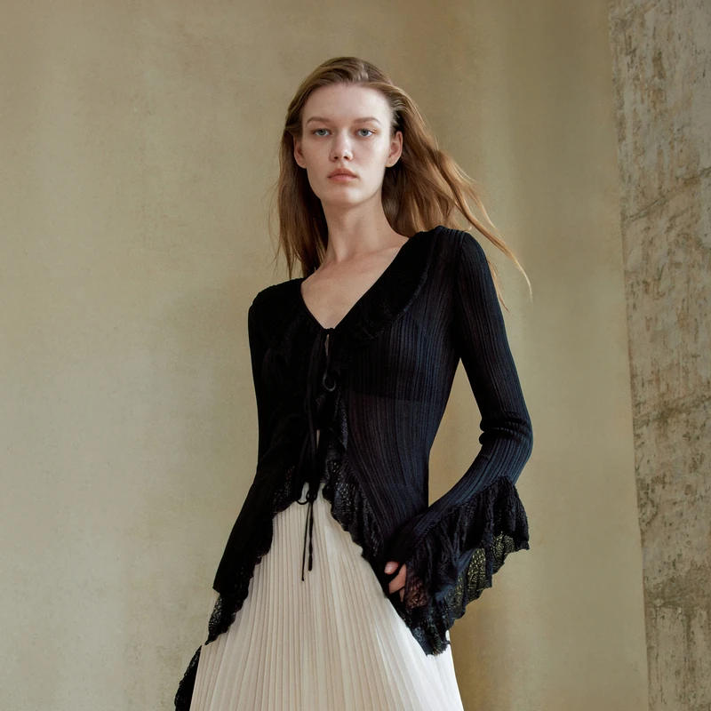 LYNEE 荷叶边设计感针织开衫上衣百搭女时尚夏季新款 LGD2FSK050