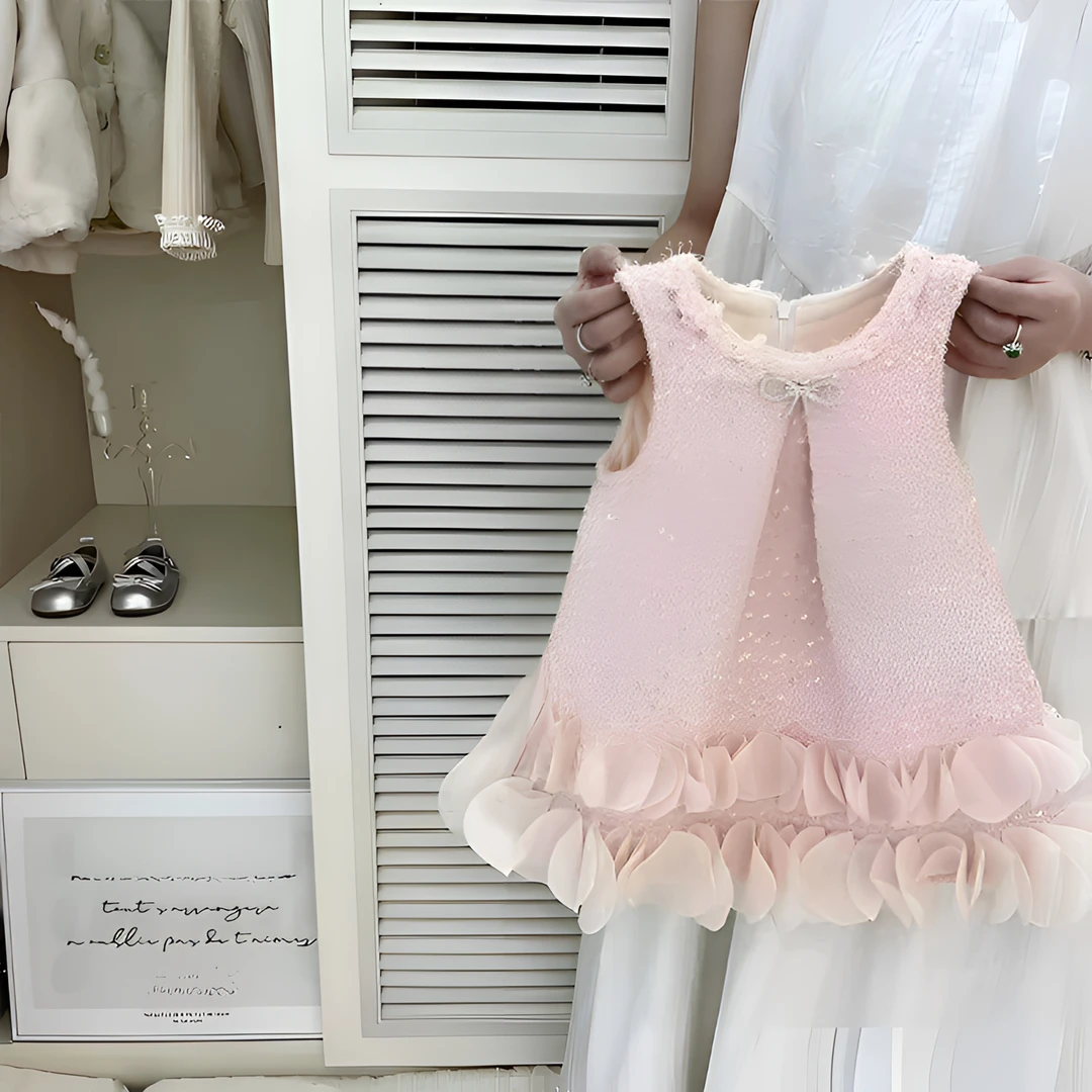 女童小香风加绒连衣裙2024秋冬装新款洋气高级感女宝宝亮片公主裙