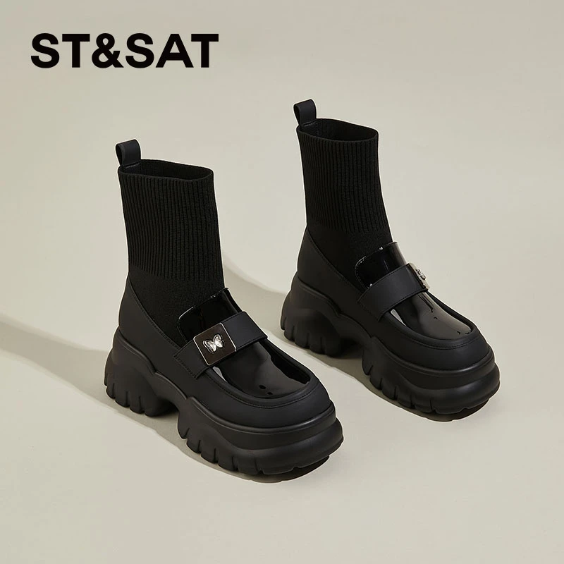 星期六靴子女长筒靴女款2025新款英伦风显瘦弹力靴精致洋气小短靴