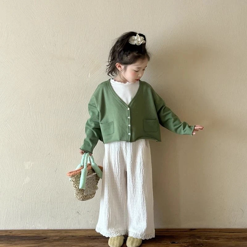 女童春装套装2025新款韩版洋气儿童短款外套阔腿裤三件套女宝春秋