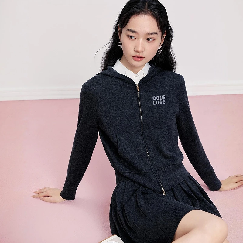 【自由老钱风】轻运动连帽羊毛针织开衫DOUBLOVE贝爱2025秋季新款