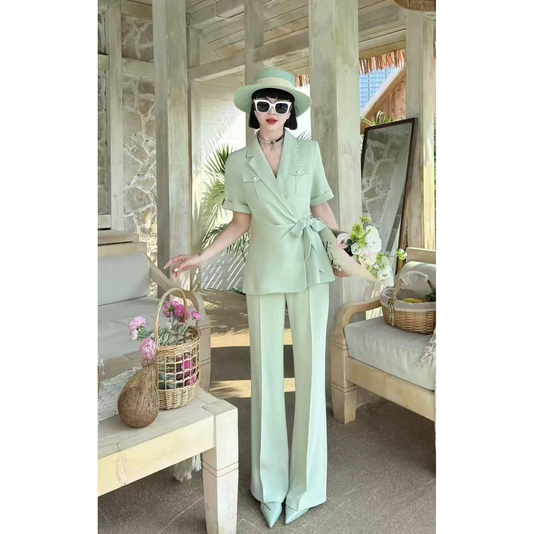 【晨浠定制】深圳南油新款时尚显瘦翻领绑带西服套装2532