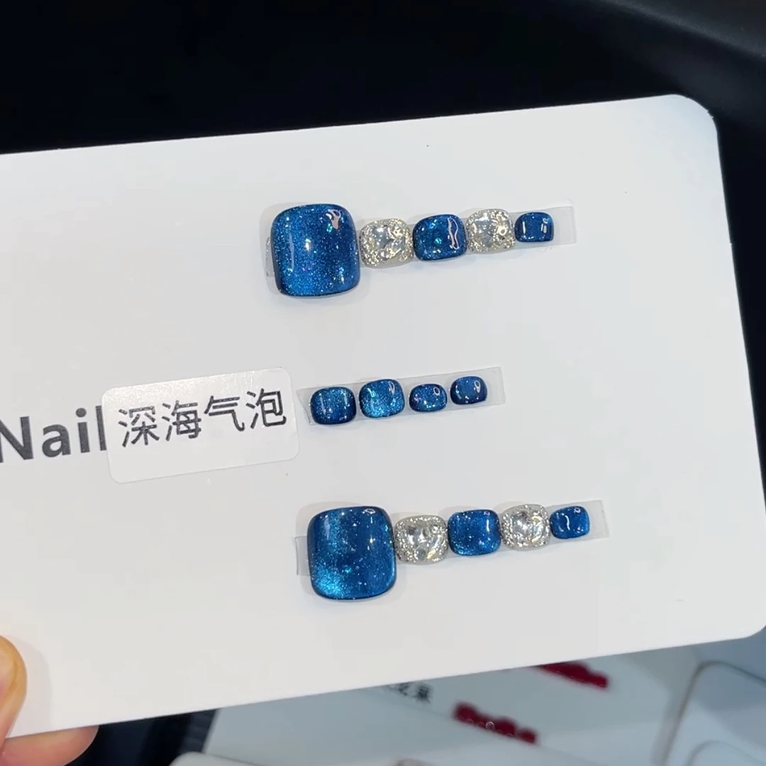 深海气泡 纯手工定制光疗美甲假指甲贴片穿戴式小红书气质新娘ins