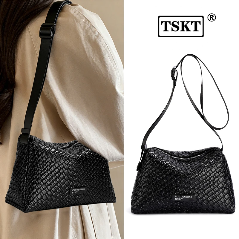 【大天使】休闲编织包女爆款2025新款通勤挎包户外健身黑色轻便方包