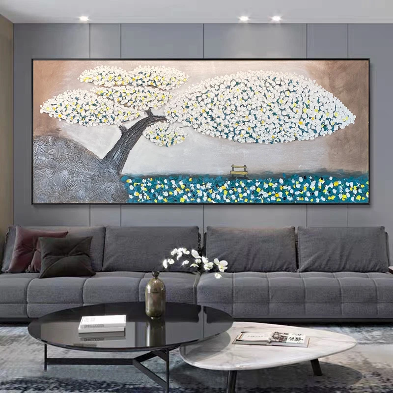 SF 47《大树花海》现代自然风景手工手绘油画沙发客厅装饰画