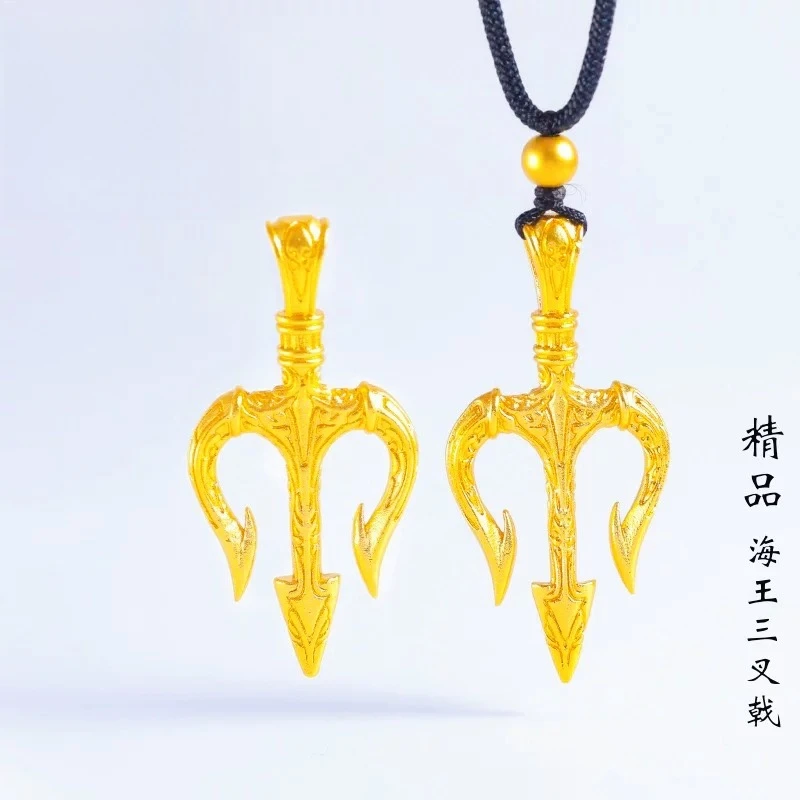 合金吊坠 金店同款海王三叉戟吊坠黑绳男士项链毛衣链