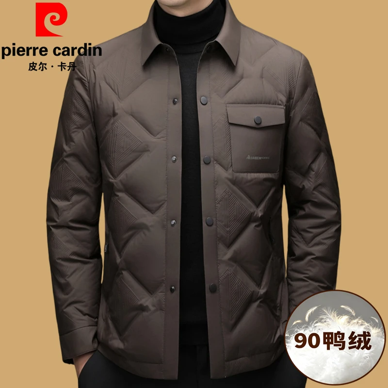 冬季新款皮尔卡丹男士90鸭绒羽绒服商务休闲轻薄时尚保暖翻领外套
