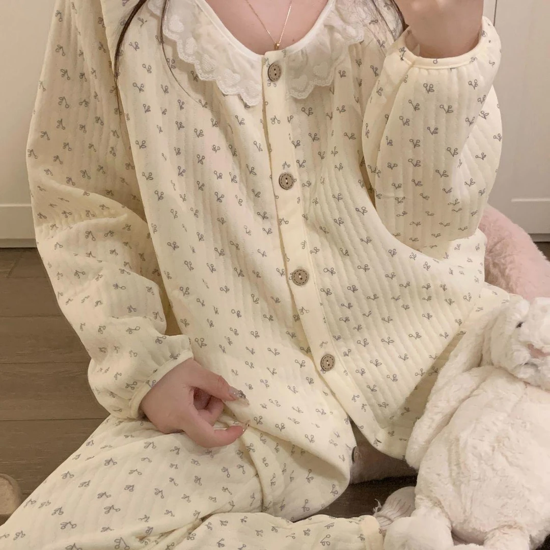 冬季大码睡衣可爱卡通空气层保暖加肥加大可外穿家居服套装