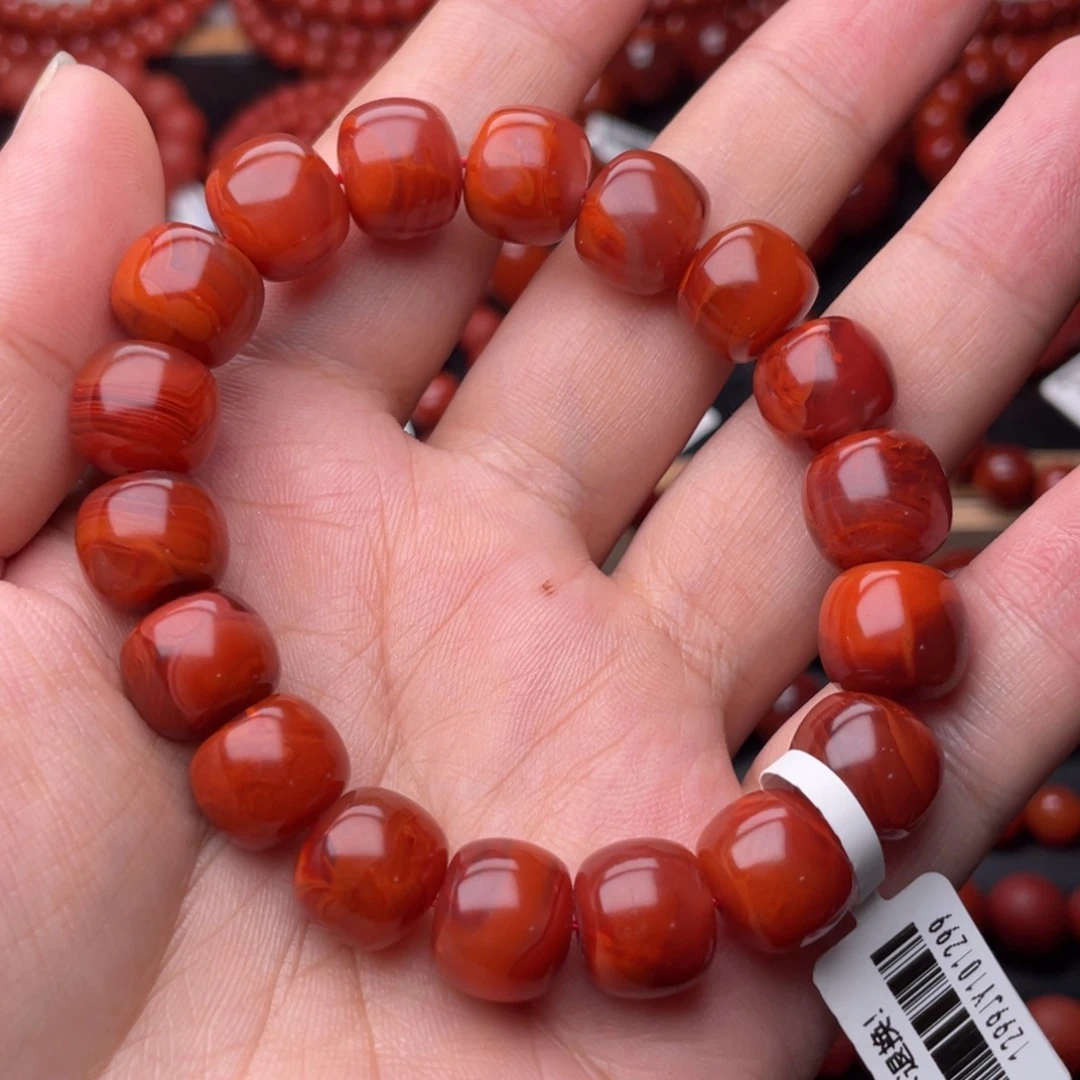 南红玛瑙未镶嵌手串12.8mm顶品瓦西妖孽牛血火焰老型