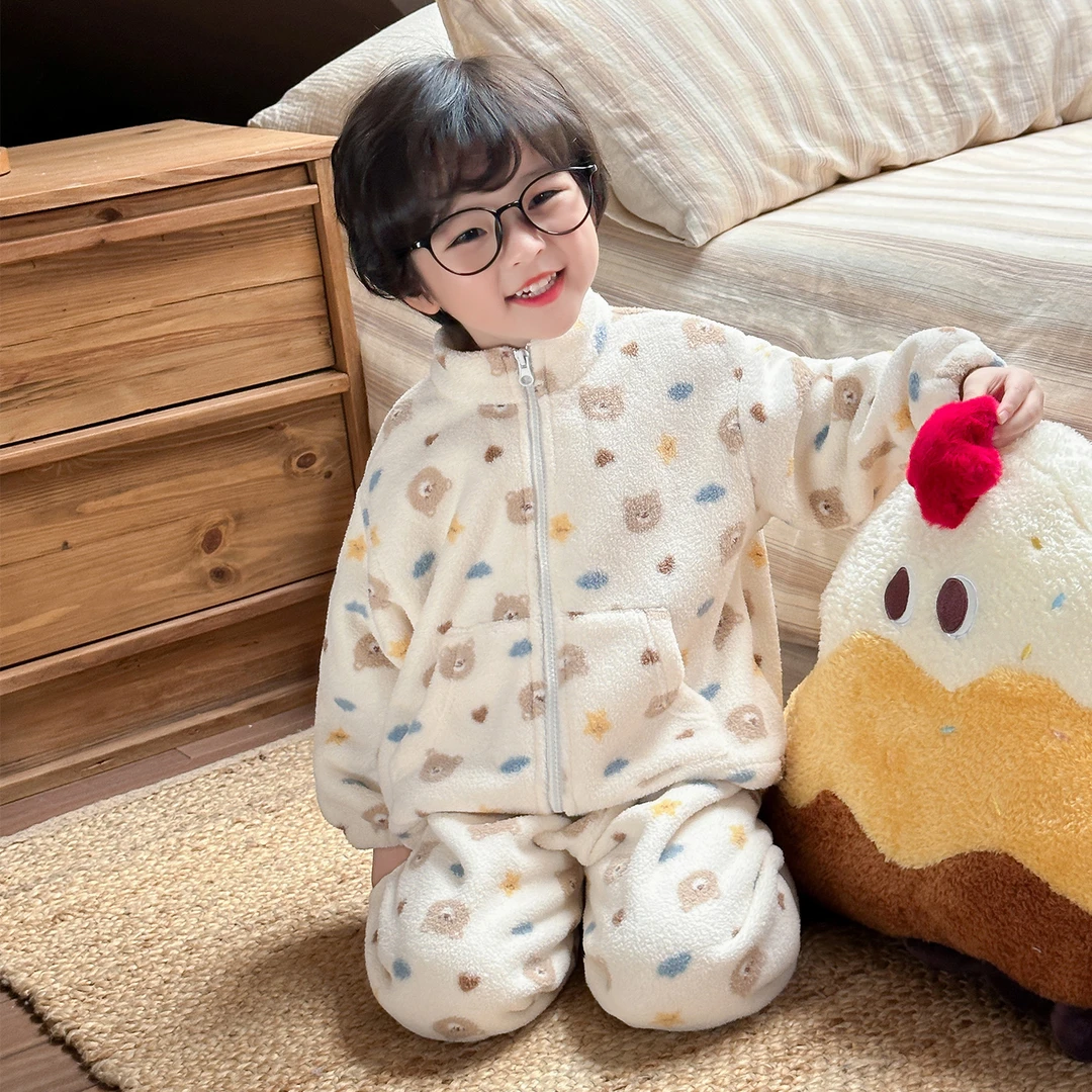 儿童睡衣秋冬男童家居服珊瑚绒冬季加绒加厚2025新款小男孩居家服
