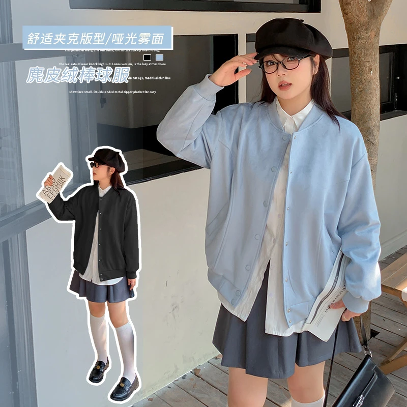 大码女装韩版宽松机车风棒球服外套秋季新款休闲上衣