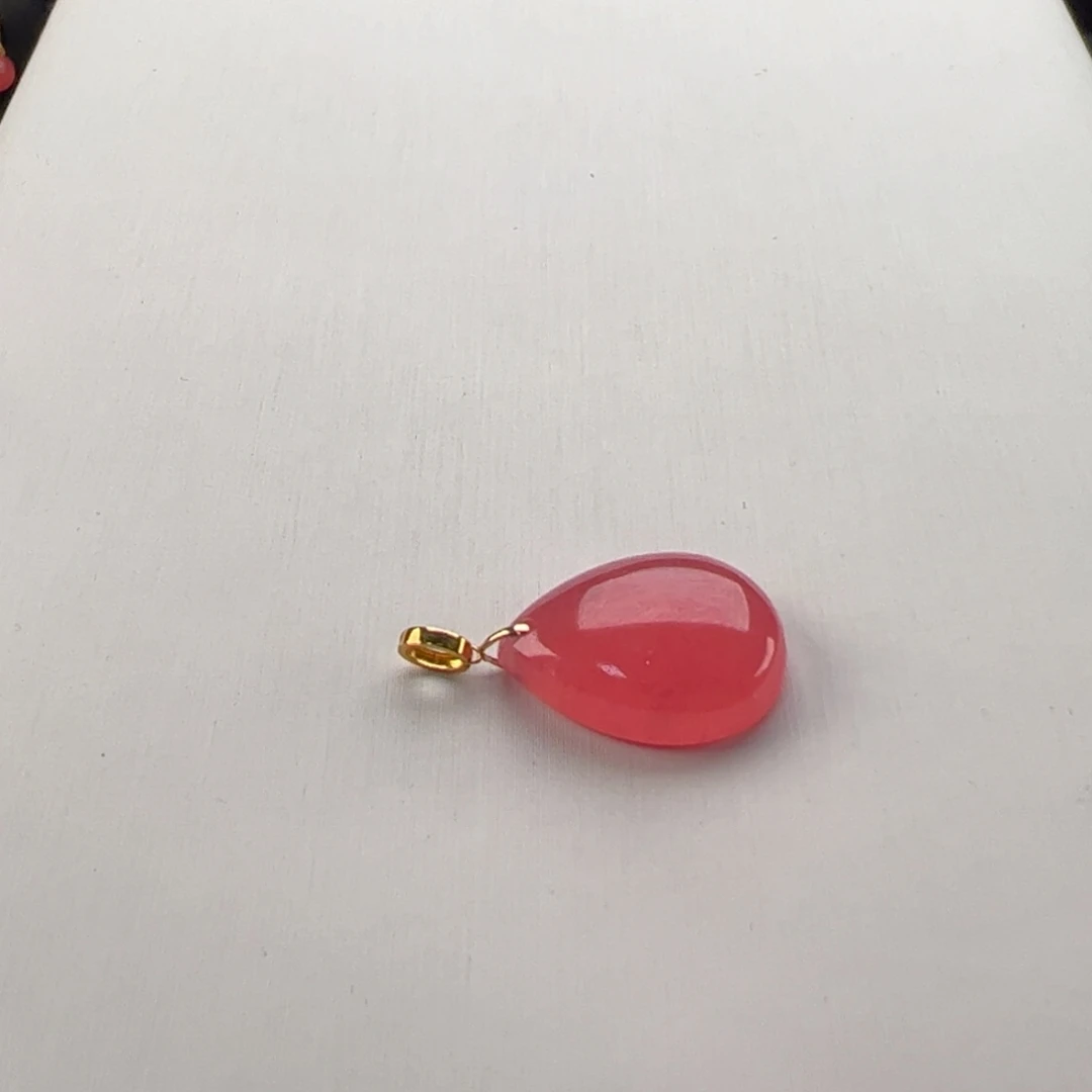 菱锰矿（红纹石）18K金镶嵌吊坠(赠链)