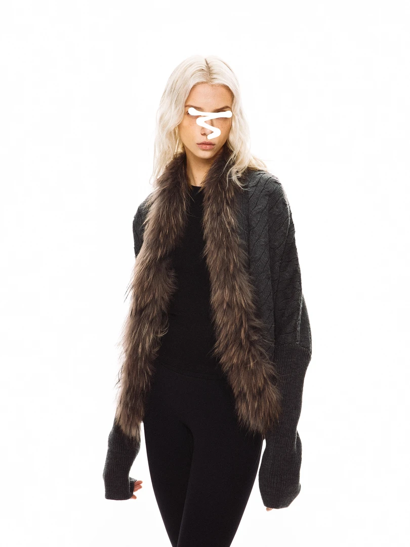 长毛领针织毛衣 慵懒设计高级感小众不撞款复古加厚外套开衫